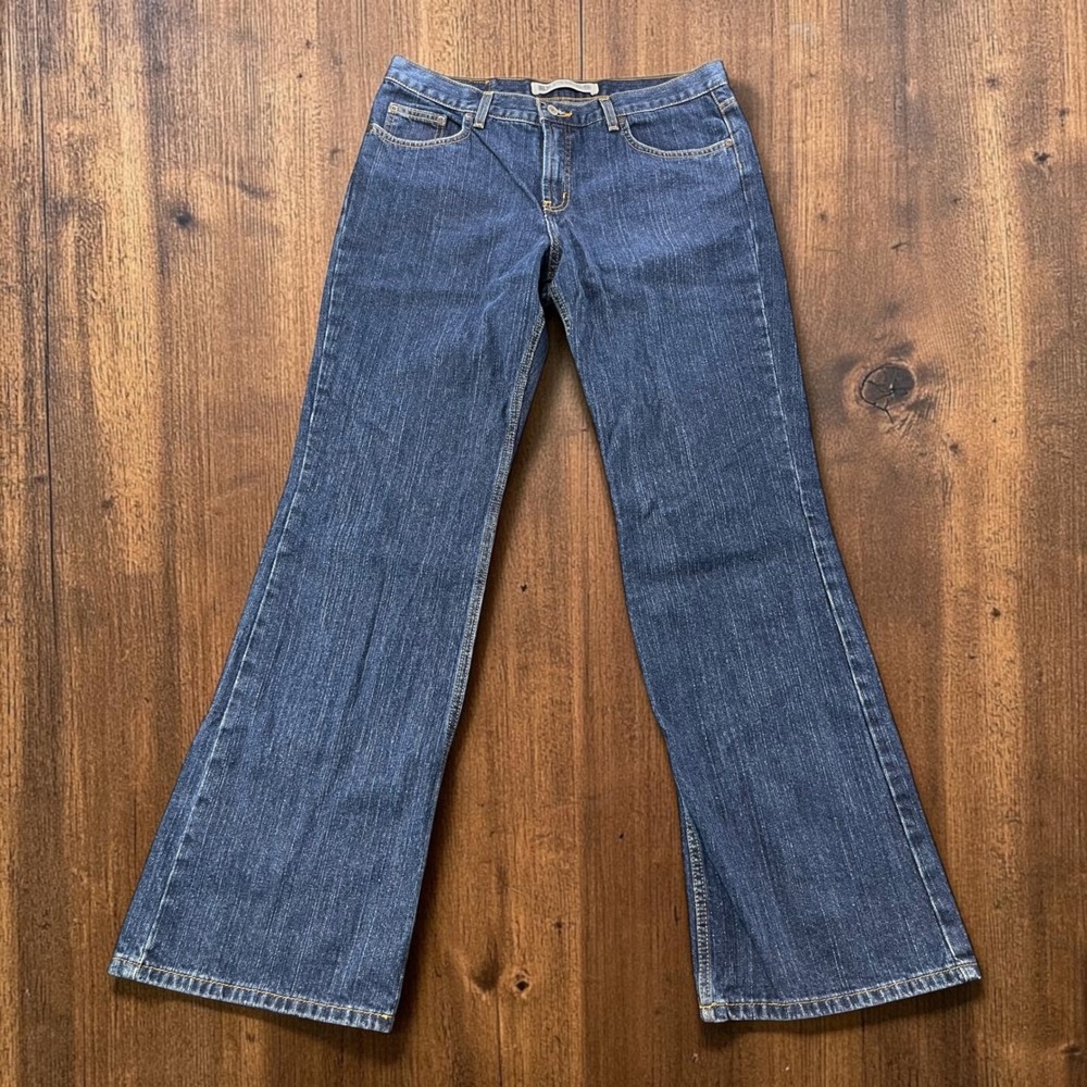 Express Precision Fit Low Rise Flare Jeans Dark Wash Blue Denim Size 13/14 34x34